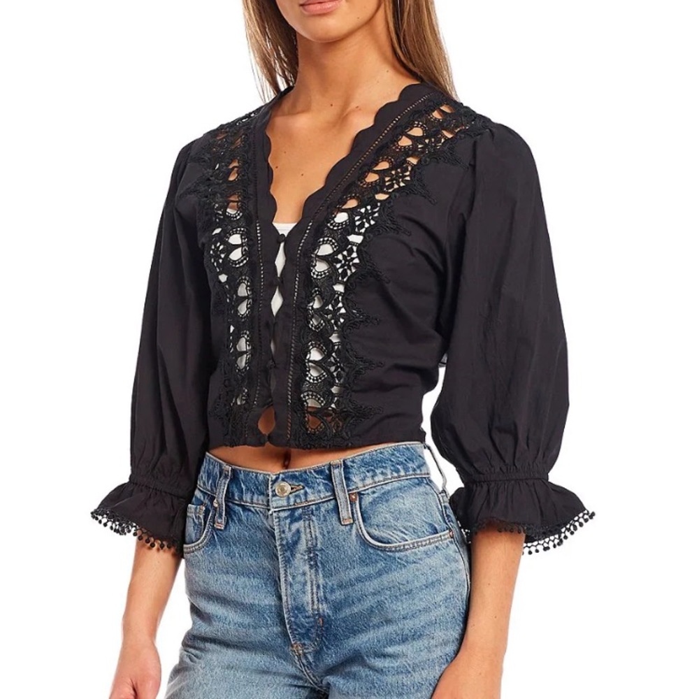 Louella Embroidered Black Top